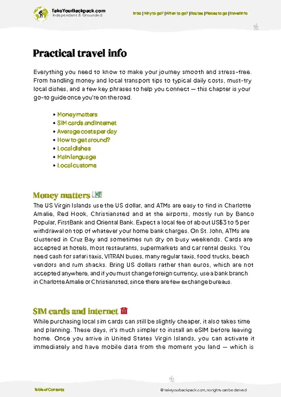 example page 7 from our offline Travel Guide for United States Virgin Islands